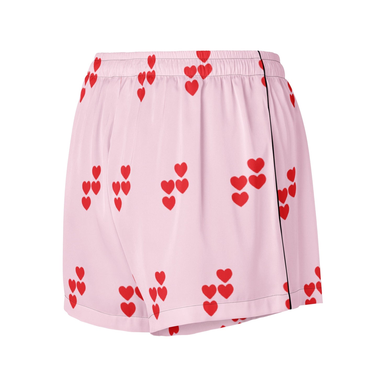 Red heart pattern pink all - over print women’s pajama shorts - PratSN