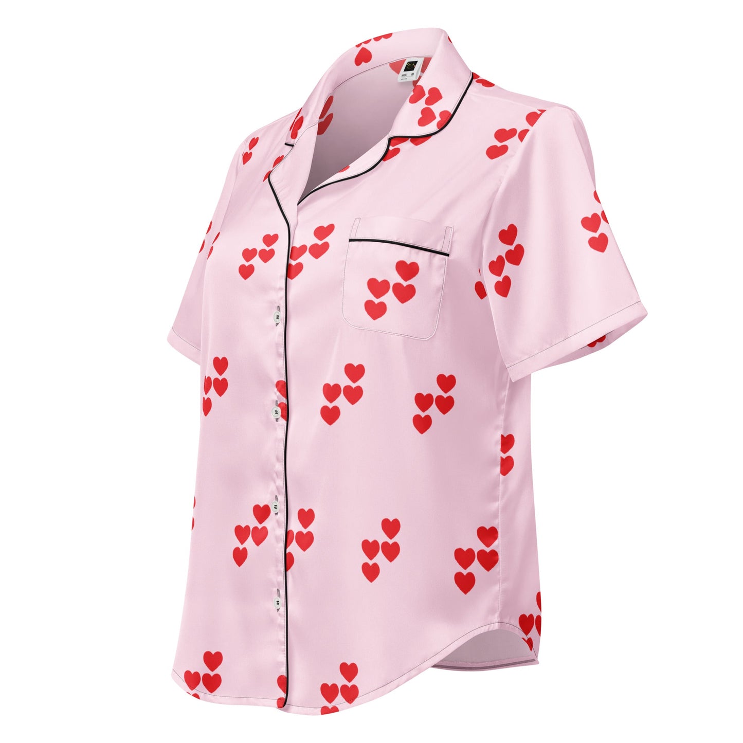 Red heart pattern pink all - over print women’s short sleeve pajama top - PratSN