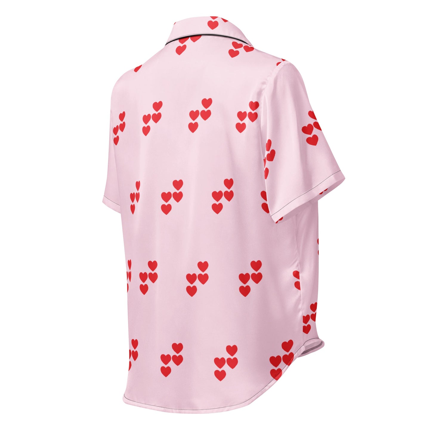 Red heart pattern pink all - over print women’s short sleeve pajama top - PratSN