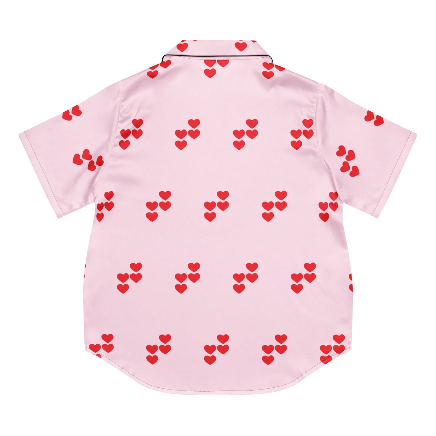 Red heart pattern pink all - over print women’s short sleeve pajama top - PratSN