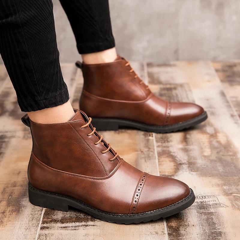 Retro Casual Fashion Business Leather Boots Men - PratSN