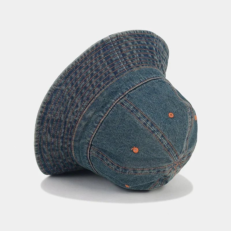 Retro Denim Patchwork round Top Fisherman Hat Outdoor Fashionable Simple Bucket Hat Sunshade Cap for Autumn Trendy - PratSN