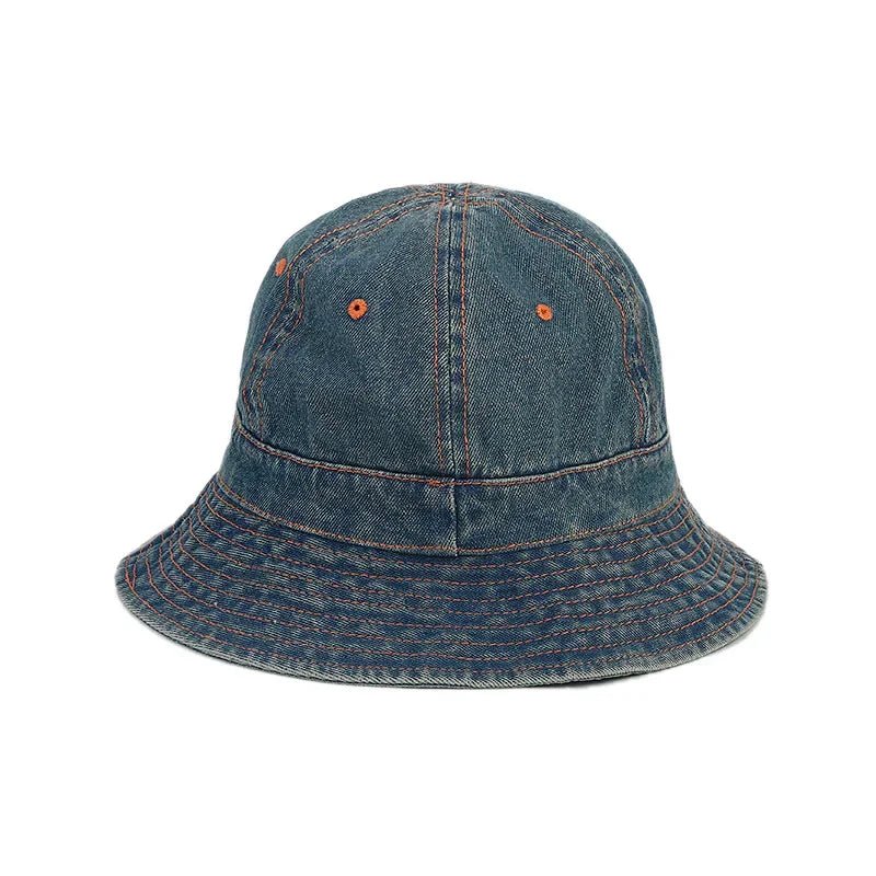 Retro Denim Patchwork round Top Fisherman Hat Outdoor Fashionable Simple Bucket Hat Sunshade Cap for Autumn Trendy - PratSN