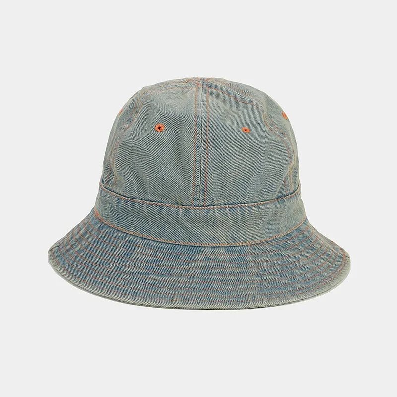 Retro Denim Patchwork round Top Fisherman Hat Outdoor Fashionable Simple Bucket Hat Sunshade Cap for Autumn Trendy - PratSN