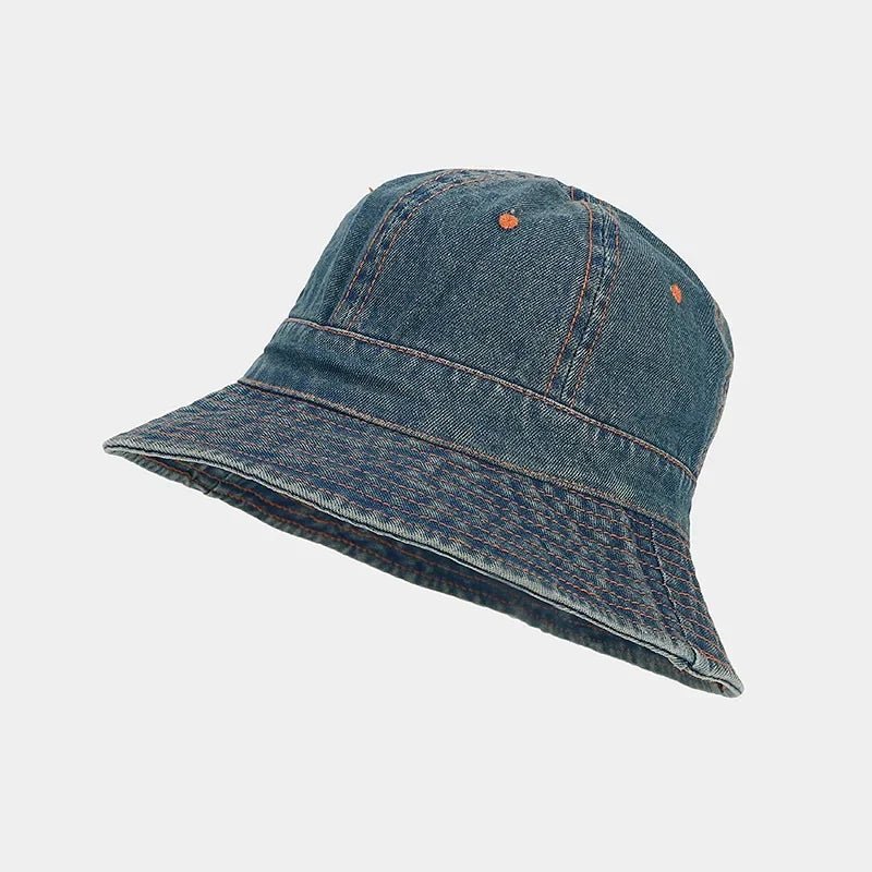 Retro Denim Patchwork round Top Fisherman Hat Outdoor Fashionable Simple Bucket Hat Sunshade Cap for Autumn Trendy - PratSN