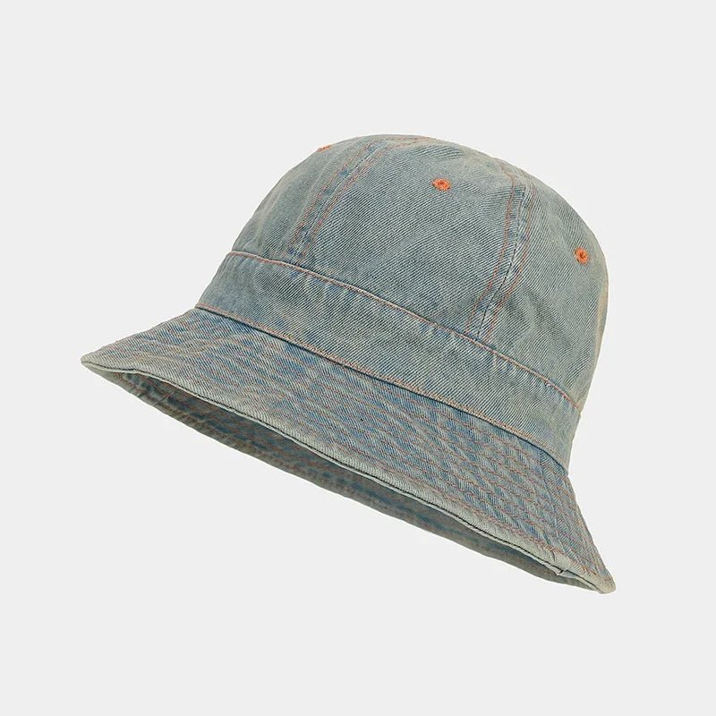 Retro Denim Patchwork round Top Fisherman Hat Outdoor Fashionable Simple Bucket Hat Sunshade Cap for Autumn Trendy - PratSN