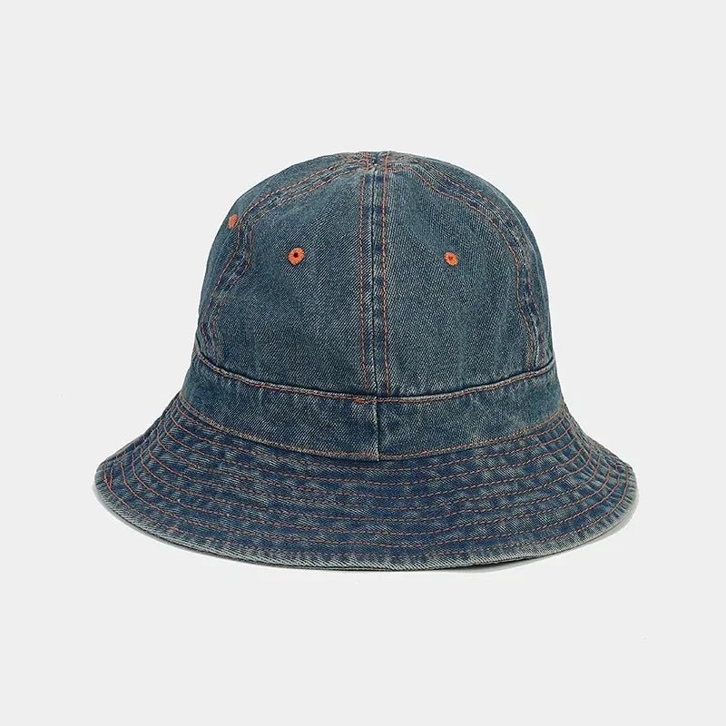 Retro Denim Patchwork round Top Fisherman Hat Outdoor Fashionable Simple Bucket Hat Sunshade Cap for Autumn Trendy - PratSN