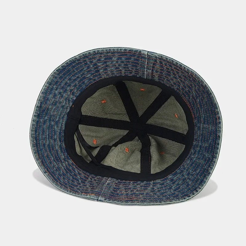 Retro Denim Patchwork round Top Fisherman Hat Outdoor Fashionable Simple Bucket Hat Sunshade Cap for Autumn Trendy - PratSN