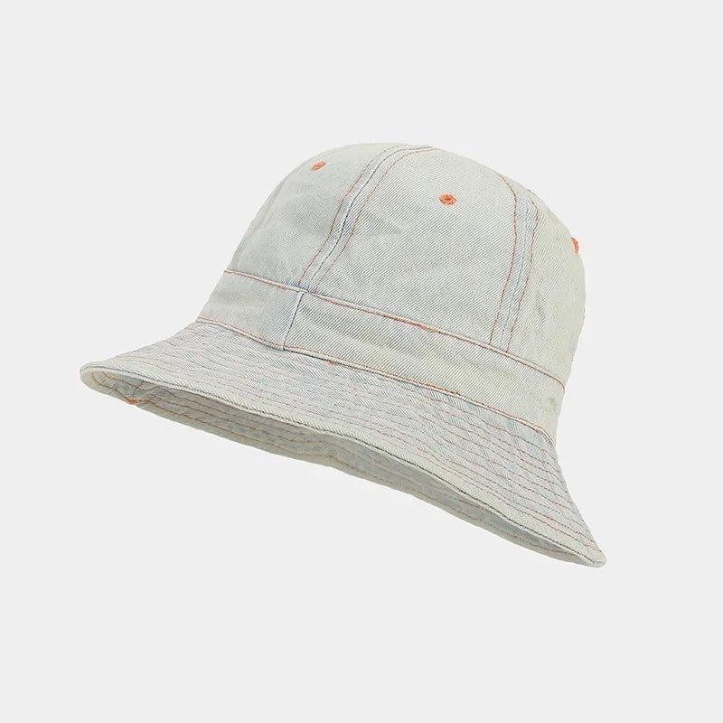 Retro Denim Patchwork round Top Fisherman Hat Outdoor Fashionable Simple Bucket Hat Sunshade Cap for Autumn Trendy - PratSN