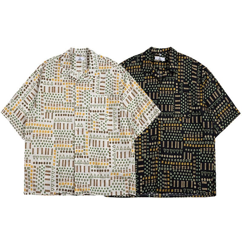 Retro Ethnic Print Short - sleeved Shirt For Men - PratSN