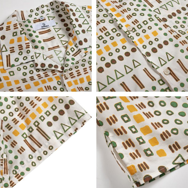 Retro Ethnic Print Short - sleeved Shirt For Men - PratSN