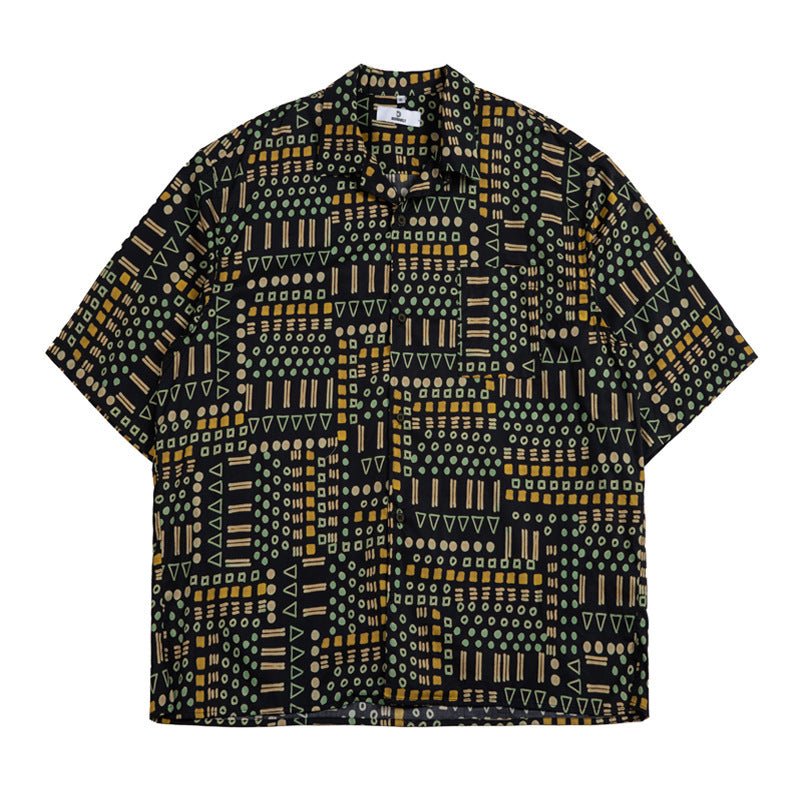 Retro Ethnic Print Short - sleeved Shirt For Men - PratSN