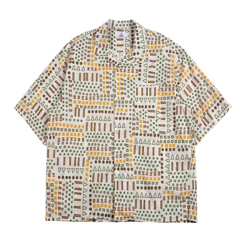 Retro Ethnic Print Short - sleeved Shirt For Men - PratSN