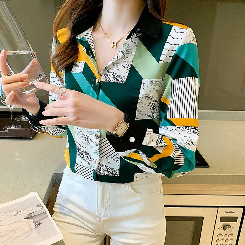 Retro Hong Kong - style Long - sleeved Chiffon Shirt - PratSN