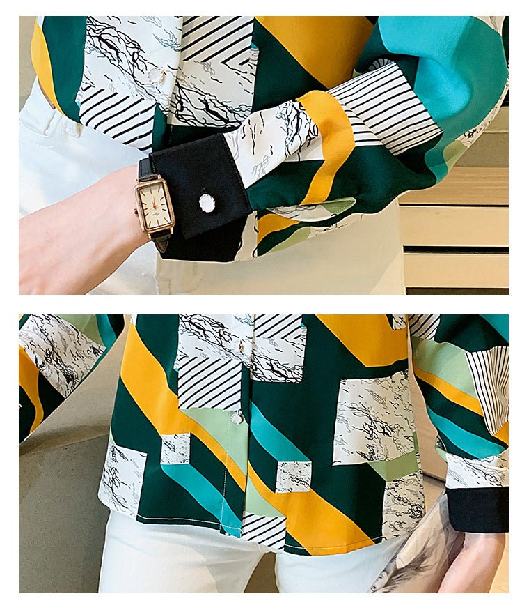 Retro Hong Kong - style Long - sleeved Chiffon Shirt - PratSN