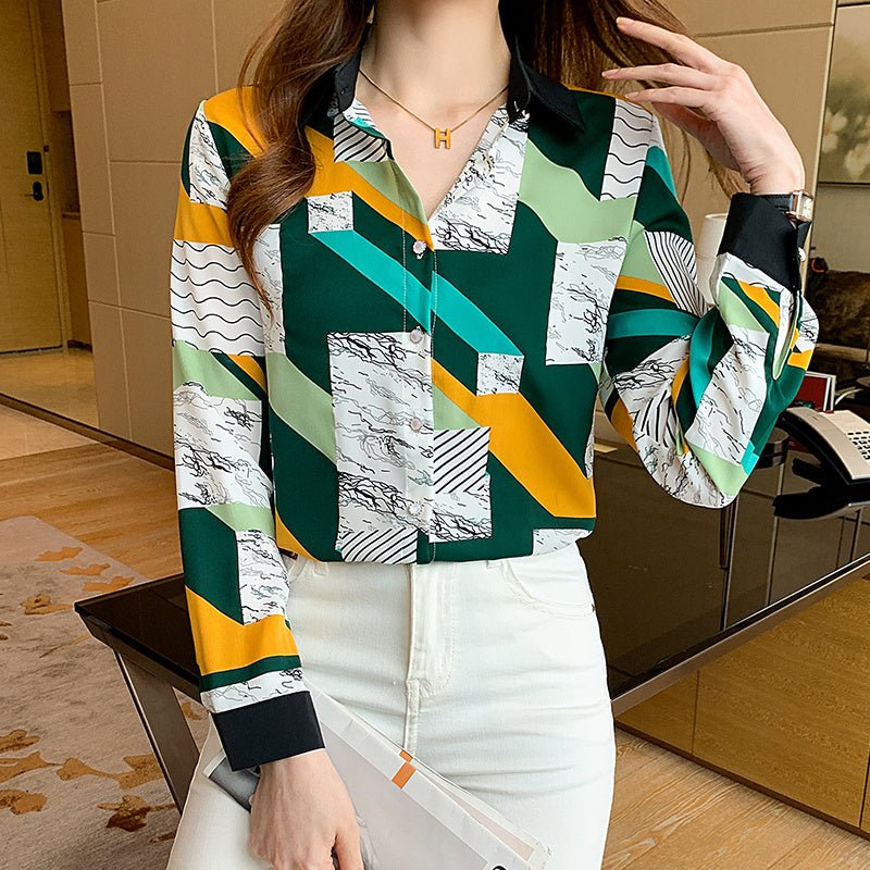 Retro Hong Kong - style Long - sleeved Chiffon Shirt - PratSN