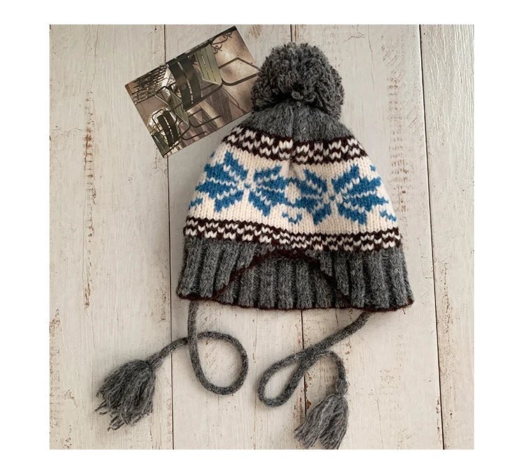Retro Jacquard Warm Knitted Hat For Women Autumn And Winter Casual Versatile Cold - Proof Ear - Covering Beanie - PratSN
