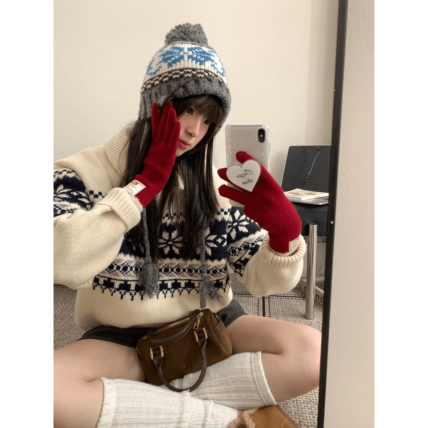Retro Jacquard Warm Knitted Hat For Women Autumn And Winter Casual Versatile Cold - Proof Ear - Covering Beanie - PratSN