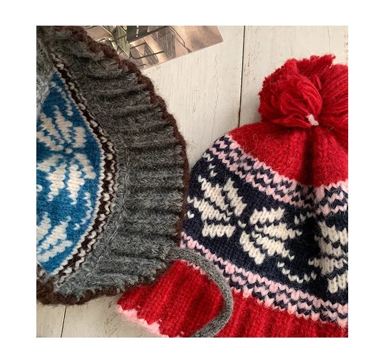 Retro Jacquard Warm Knitted Hat For Women Autumn And Winter Casual Versatile Cold - Proof Ear - Covering Beanie - PratSN
