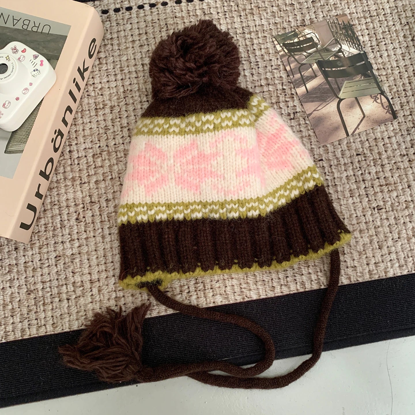 Retro Jacquard Warm Knitted Hat For Women Autumn And Winter Casual Versatile Cold - Proof Ear - Covering Beanie - PratSN