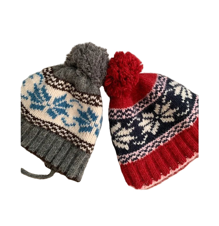 Retro Jacquard Warm Knitted Hat For Women Autumn And Winter Casual Versatile Cold - Proof Ear - Covering Beanie - PratSN