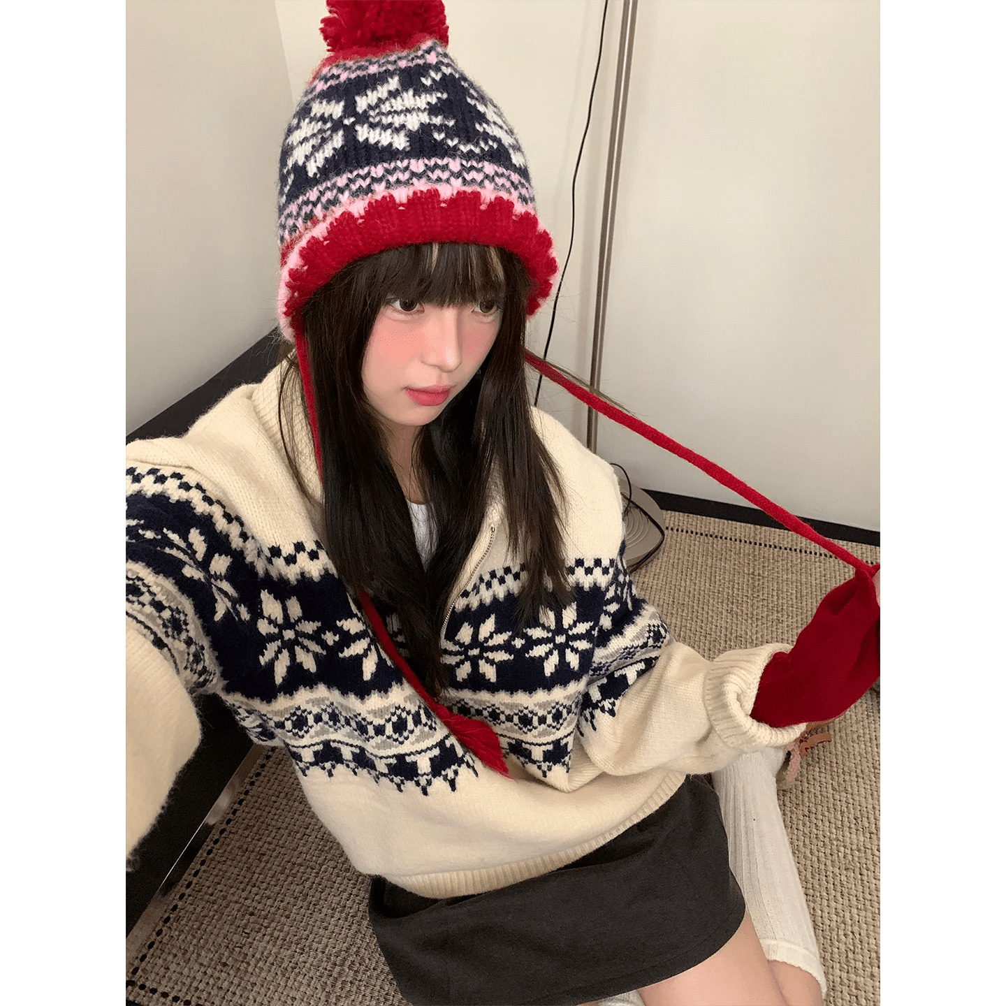 Retro Jacquard Warm Knitted Hat For Women Autumn And Winter Casual Versatile Cold - Proof Ear - Covering Beanie - PratSN