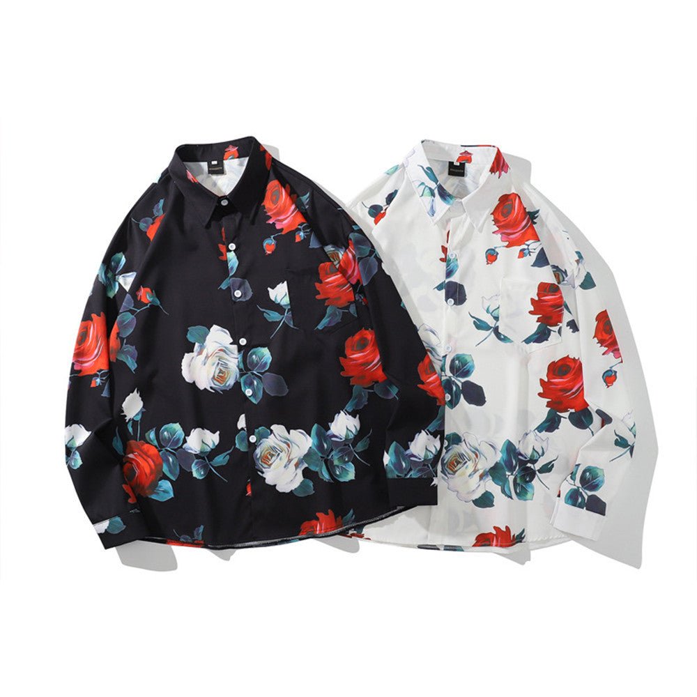 Retro Rose Couple Long Sleeve Shirt Trendy Men And Women - PratSN