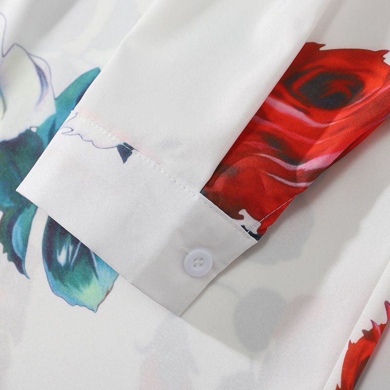 Retro Rose Couple Long Sleeve Shirt Trendy Men And Women - PratSN