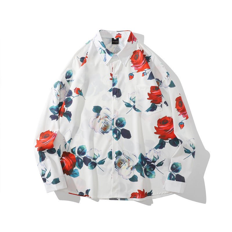 Retro Rose Couple Long Sleeve Shirt Trendy Men And Women - PratSN