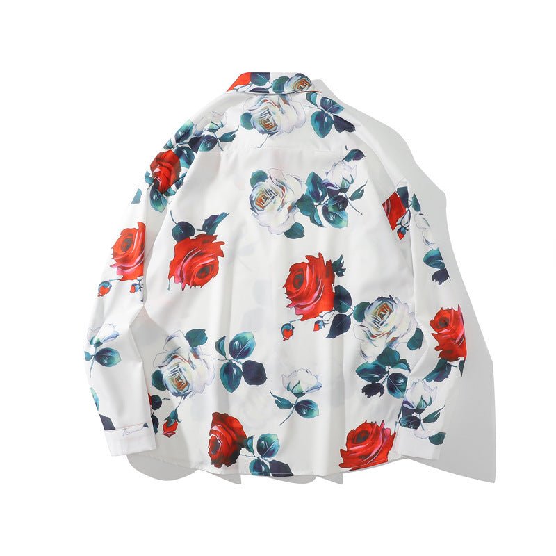 Retro Rose Couple Long Sleeve Shirt Trendy Men And Women - PratSN