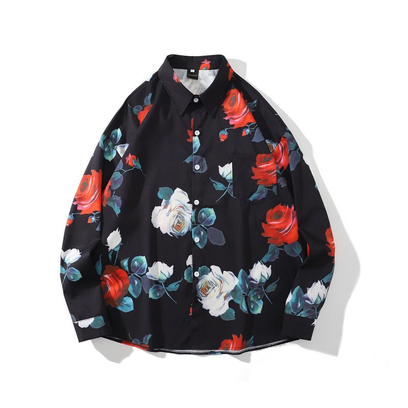 Retro Rose Couple Long Sleeve Shirt Trendy Men And Women - PratSN