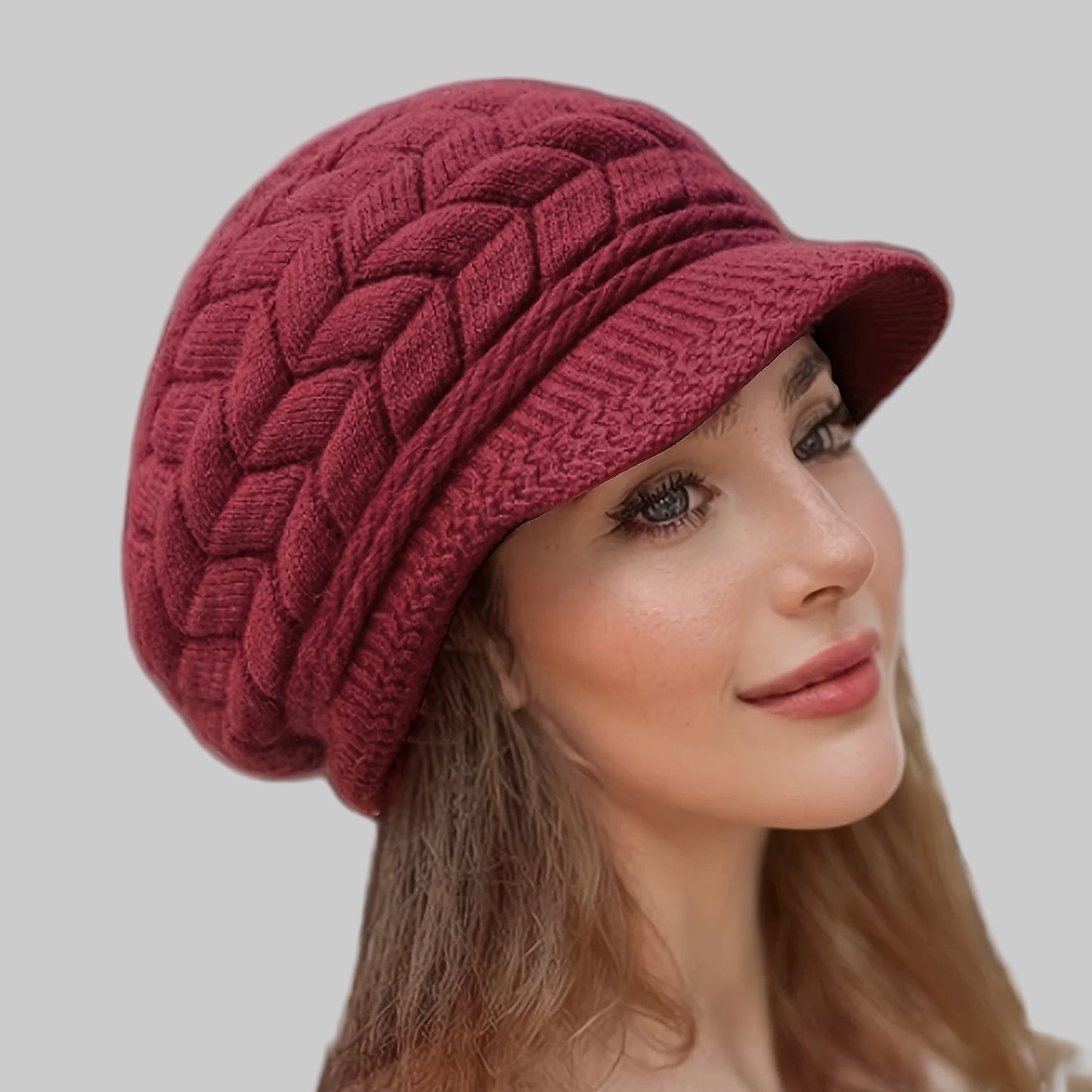 Retro women's winter warm knitted cap, cold weather running, camping, walking fashionable skiing cap with sun hat - PratSN