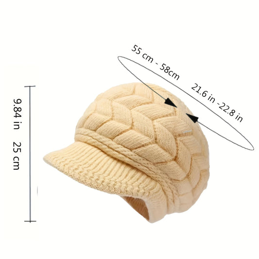 Retro women's winter warm knitted cap, cold weather running, camping, walking fashionable skiing cap with sun hat - PratSN