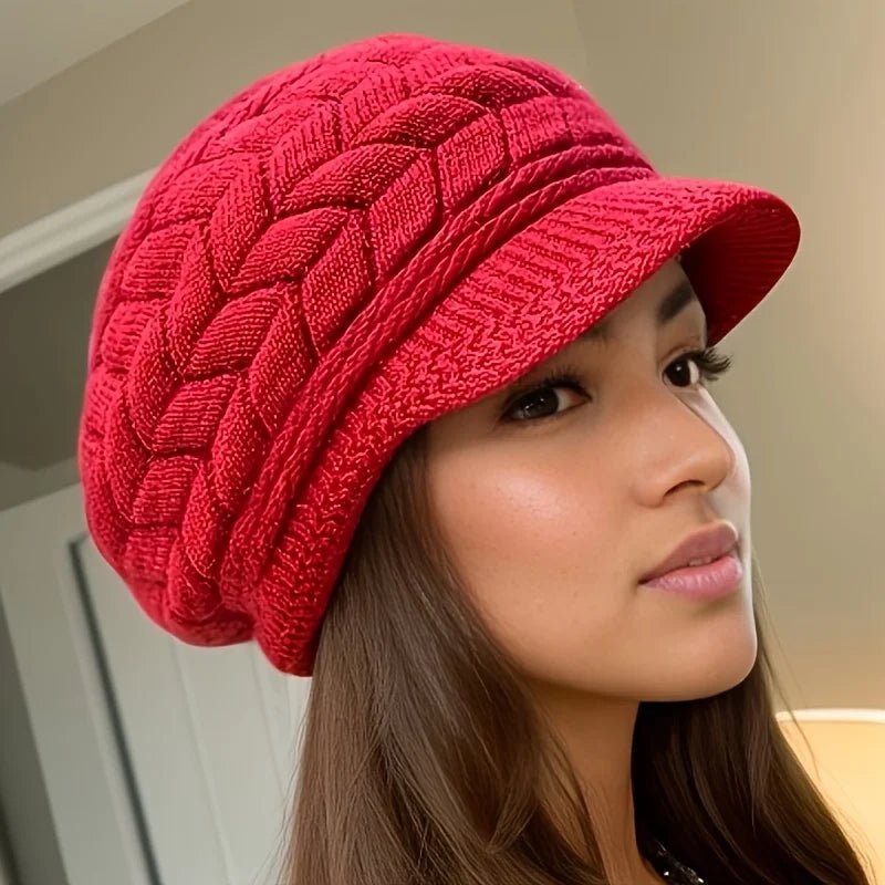 Retro women's winter warm knitted cap, cold weather running, camping, walking fashionable skiing cap with sun hat - PratSN