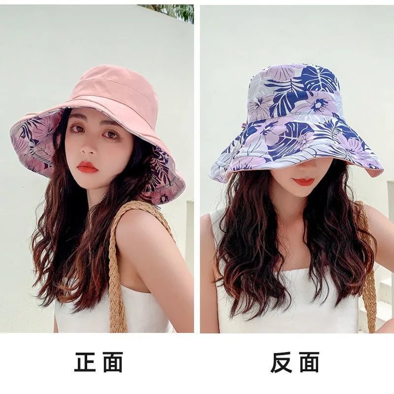 Reversible Foldable Cotton Sun Hat for Women Summer Wide Brim UV Protection Panama Beach Bucket Hat Ladies Girls Outdoor Sea Hat - PratSN