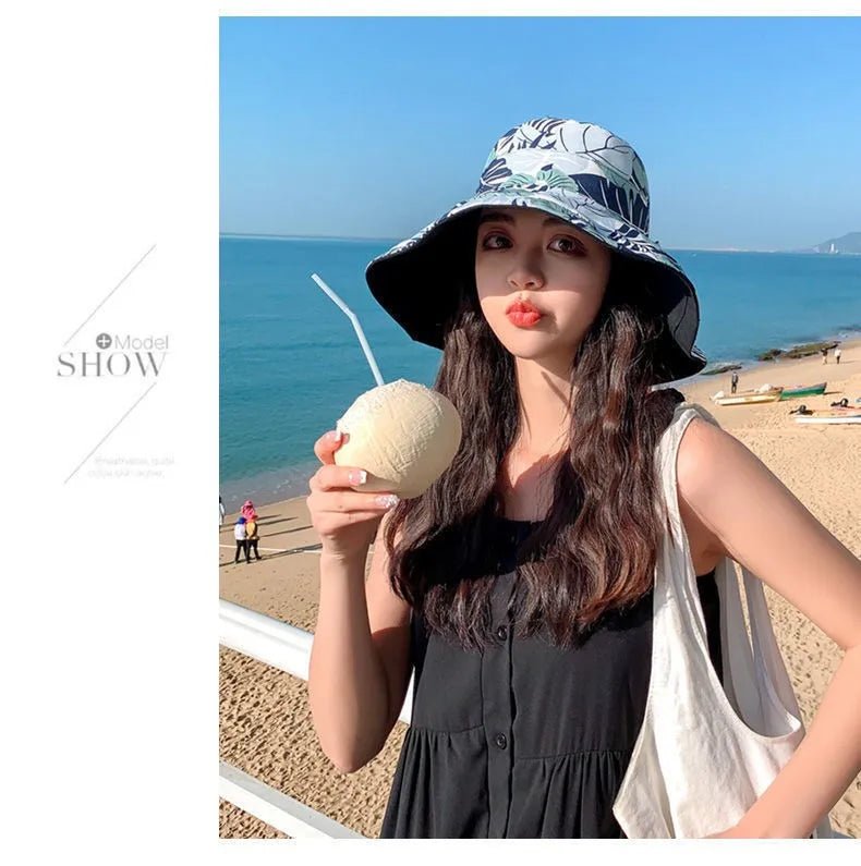 Reversible Foldable Cotton Sun Hat for Women Summer Wide Brim UV Protection Panama Beach Bucket Hat Ladies Girls Outdoor Sea Hat - PratSN
