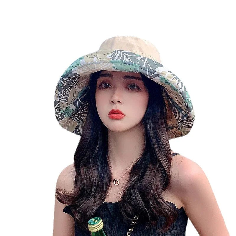Reversible Foldable Cotton Sun Hat for Women Summer Wide Brim UV Protection Panama Beach Bucket Hat Ladies Girls Outdoor Sea Hat - PratSN