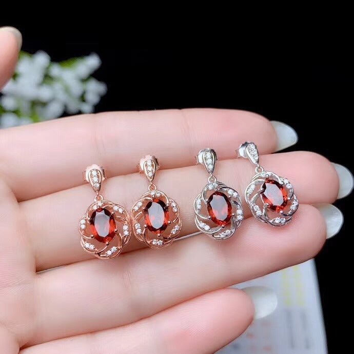 Ring Necklace Ear Stud Luxury Colored Gem Set - PratSN