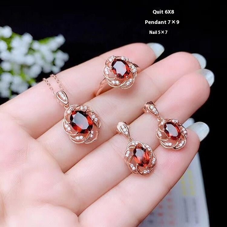 Ring Necklace Ear Stud Luxury Colored Gem Set - PratSN
