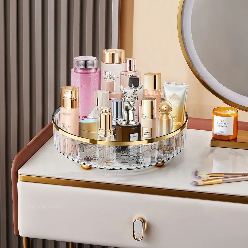 Rotating Cosmetic Organizer Light Luxury Perfume Skincare Organizer Transparent Makeup Storage Tray - PratSN
