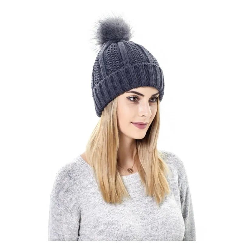 Satin Lined Winter Hat For Women Men Beanie Fashion Fur Ball Pompom Knitted Silk Caps For Men Female Wool Crochet Satin Bonnet - PratSN