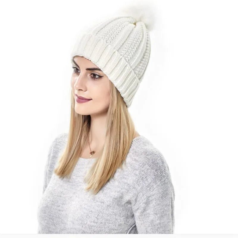 Satin Lined Winter Hat For Women Men Beanie Fashion Fur Ball Pompom Knitted Silk Caps For Men Female Wool Crochet Satin Bonnet - PratSN