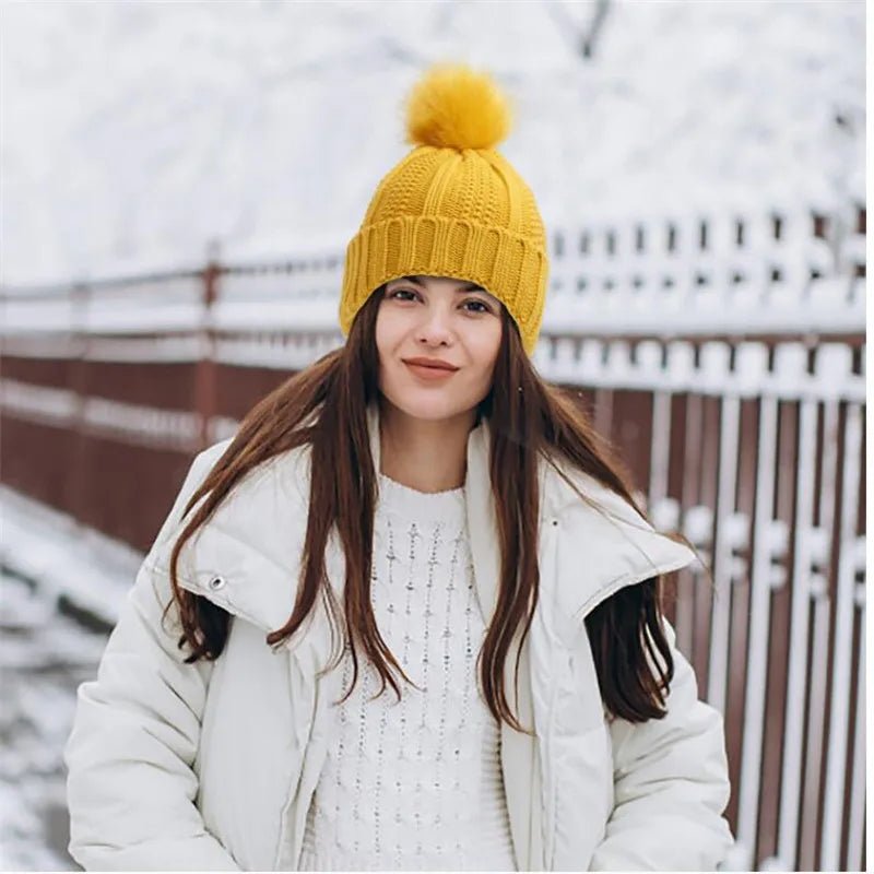 Satin Lined Winter Hat For Women Men Beanie Fashion Fur Ball Pompom Knitted Silk Caps For Men Female Wool Crochet Satin Bonnet - PratSN
