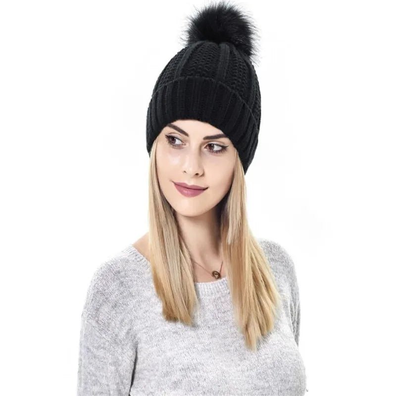 Satin Lined Winter Hat For Women Men Beanie Fashion Fur Ball Pompom Knitted Silk Caps For Men Female Wool Crochet Satin Bonnet - PratSN