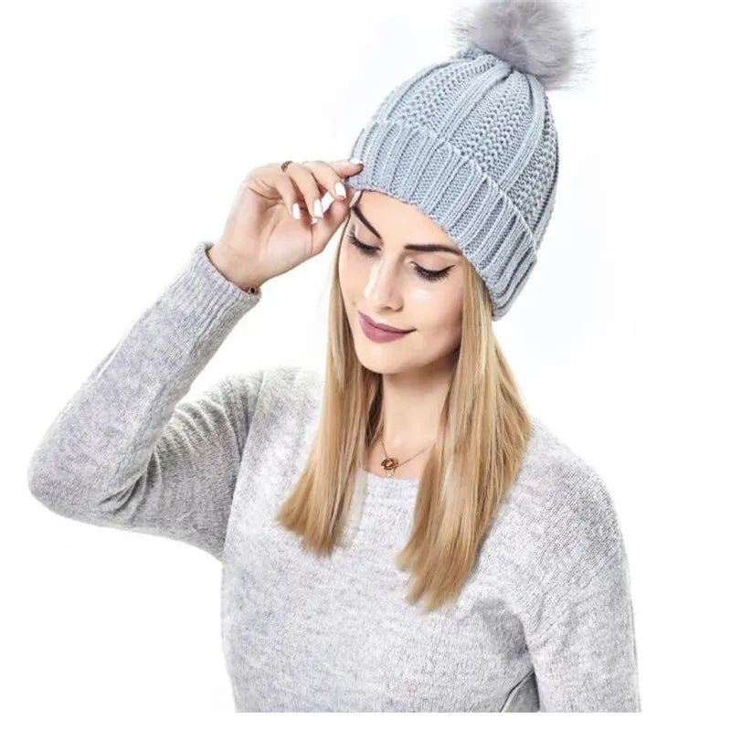 Satin Lined Winter Hat For Women Men Beanie Fashion Fur Ball Pompom Knitted Silk Caps For Men Female Wool Crochet Satin Bonnet - PratSN