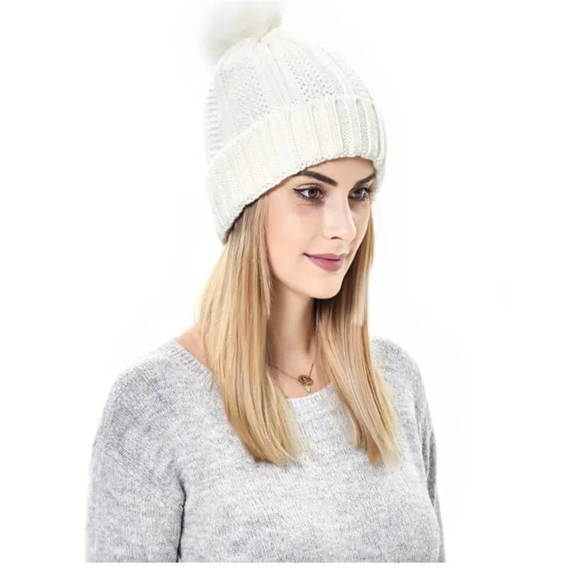 Satin Lined Winter Hat For Women Men Beanie Fashion Fur Ball Pompom Knitted Silk Caps For Men Female Wool Crochet Satin Bonnet - PratSN