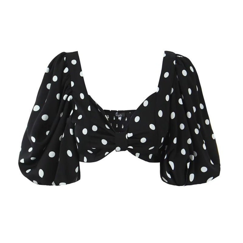 Seaside Vacation Sexy Polka Dot Split Top Mid - length Dress Set - PratSN