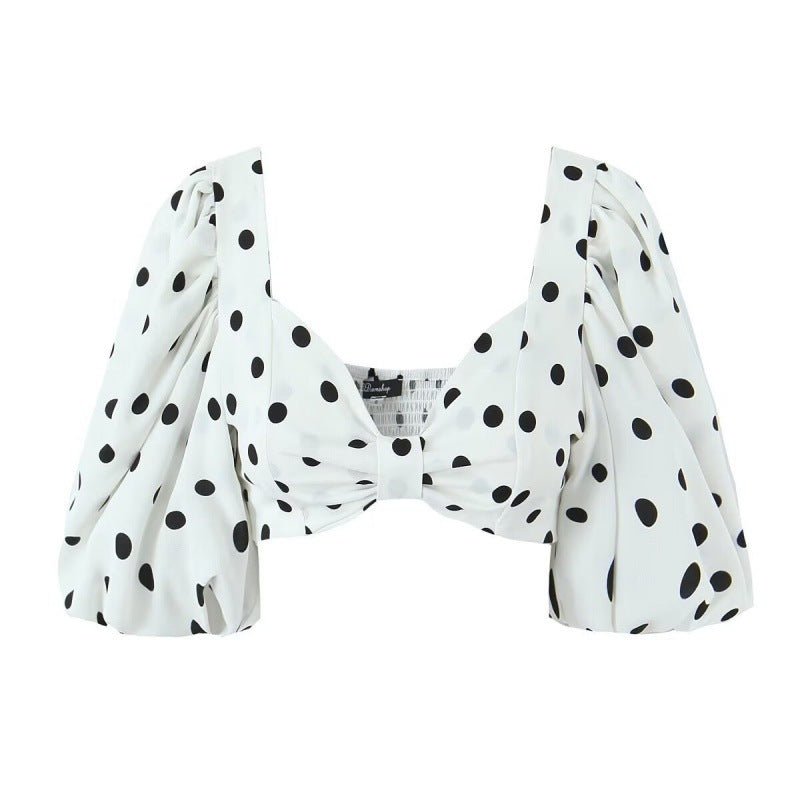 Seaside Vacation Sexy Polka Dot Split Top Mid - length Dress Set - PratSN