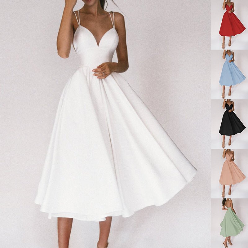 Sexy V - neck Suspender Dress Summer Fashion A - Line Long Dresses For Women - PratSN