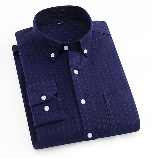 Shirt Men's Cotton Oxford Fabric Non - iron Casual Casual Long - sleeved Striped Shirt - PratSN